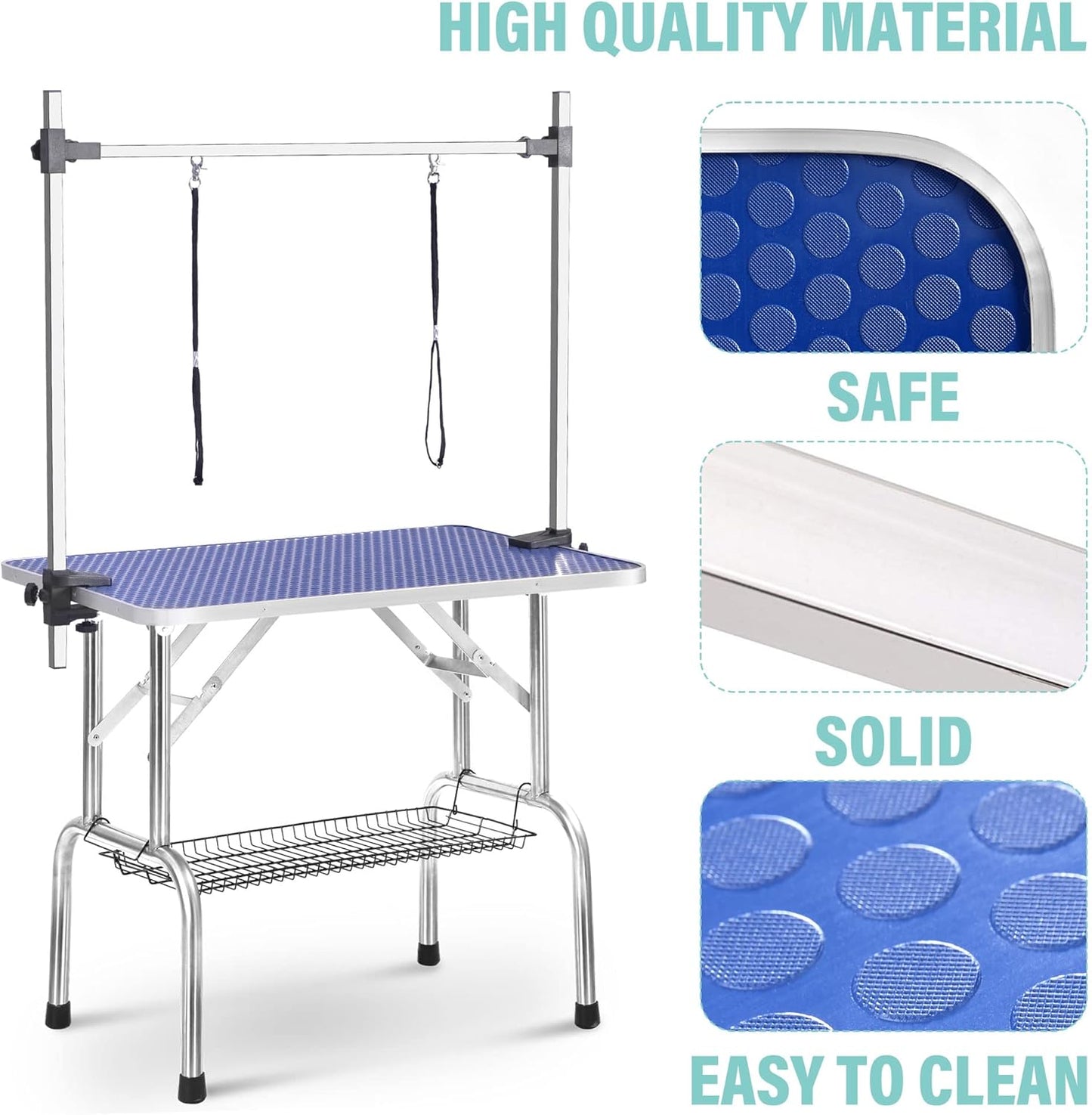 36" Professional Pet Grooming Table – Adjustable Height, Heavy-Duty with Arm, Noose & Mesh Tray, 330 lbs Capacity for Large Dogs & Cats