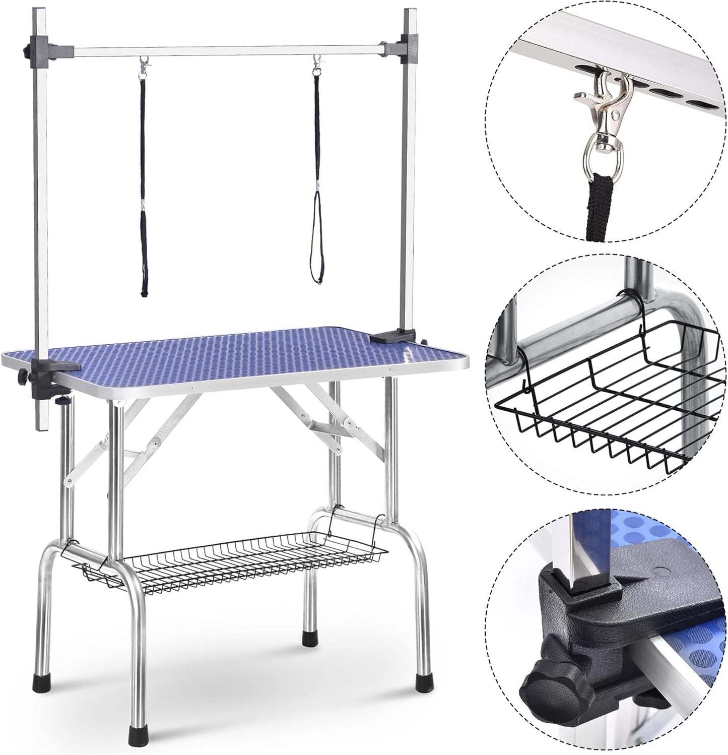 36" Professional Pet Grooming Table – Adjustable Height, Heavy-Duty with Arm, Noose & Mesh Tray, 330 lbs Capacity for Large Dogs & Cats