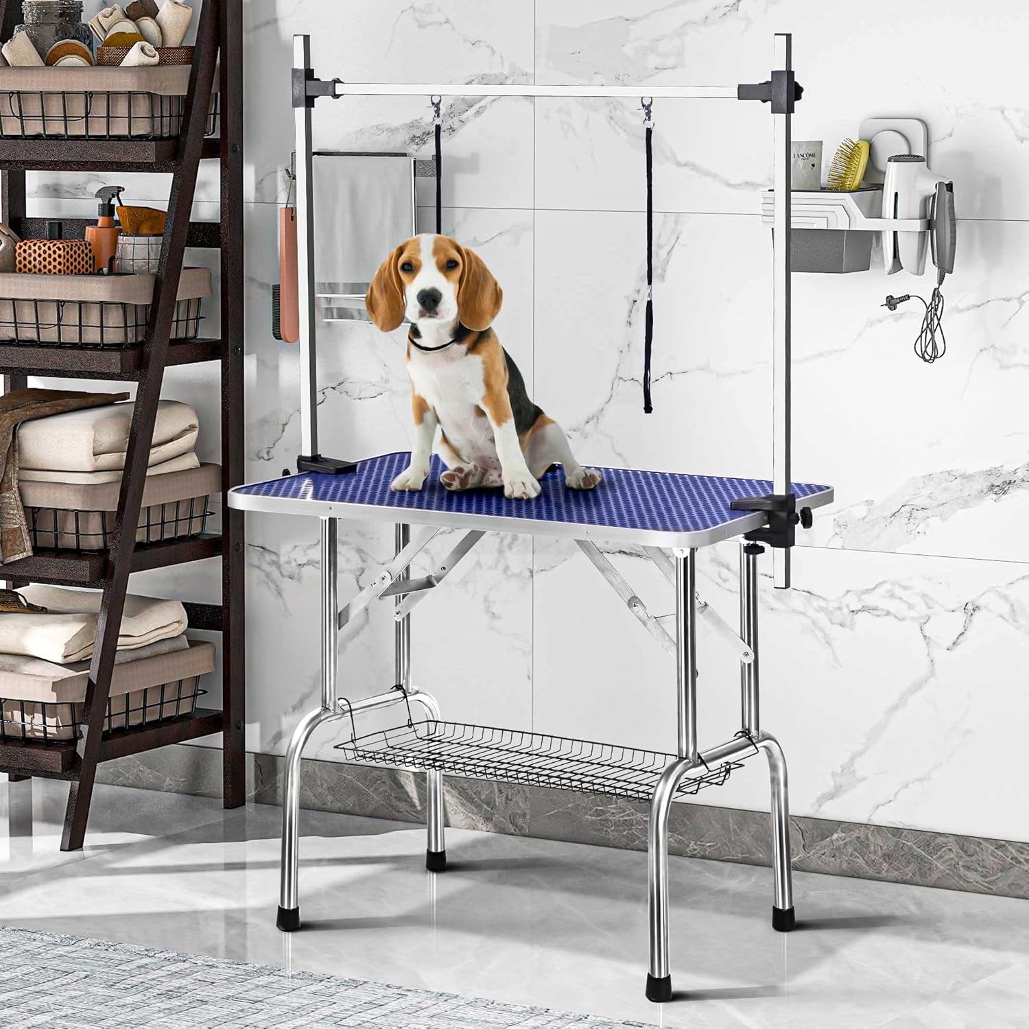 36" Professional Pet Grooming Table – Adjustable Height, Heavy-Duty with Arm, Noose & Mesh Tray, 330 lbs Capacity for Large Dogs & Cats