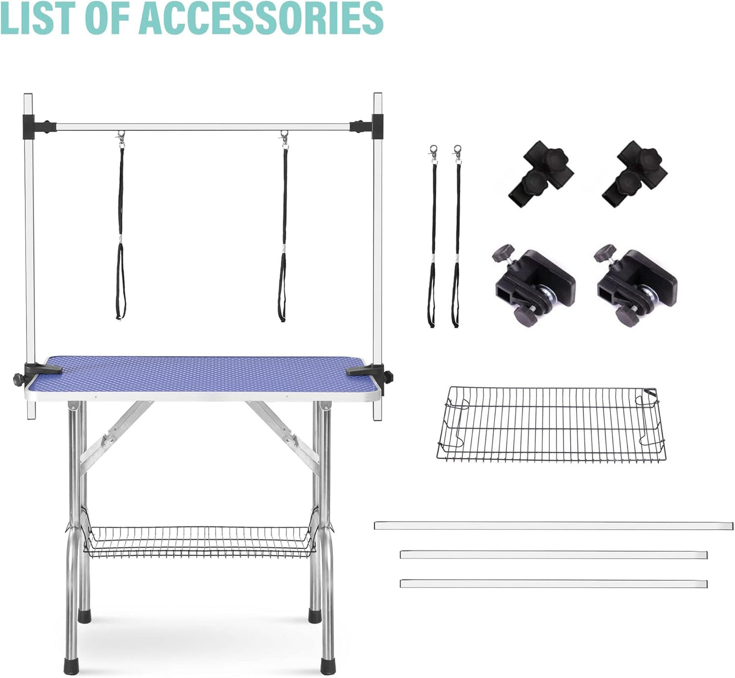 36" Professional Pet Grooming Table – Adjustable Height, Heavy-Duty with Arm, Noose & Mesh Tray, 330 lbs Capacity for Large Dogs & Cats
