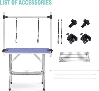 36" Professional Pet Grooming Table – Adjustable Height, Heavy-Duty with Arm, Noose & Mesh Tray, 330 lbs Capacity for Large Dogs & Cats