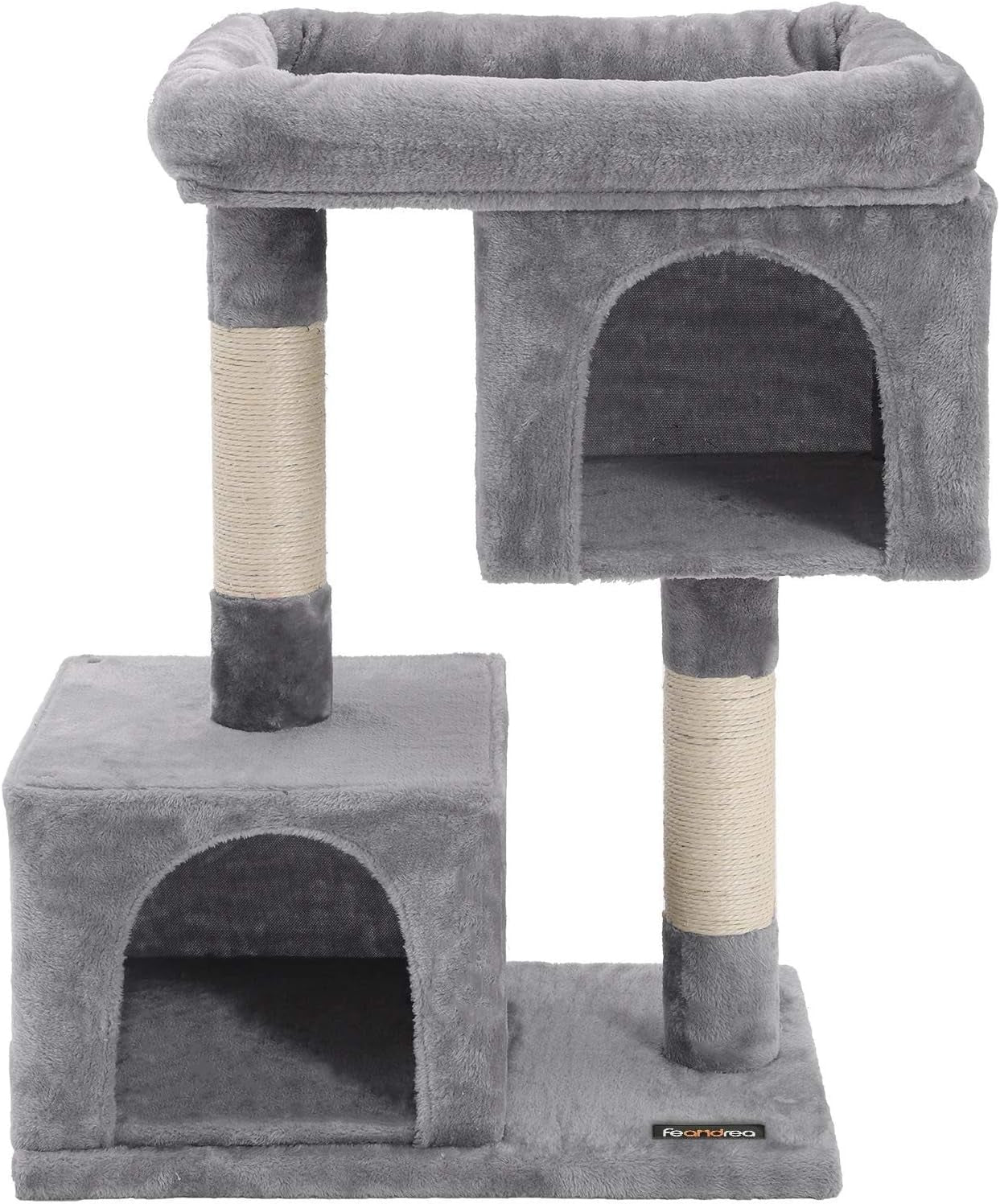 Large Cat Tree Tower, 33.1-Inch Cat Condo for Cats up to 16 lbs, Features 2 Cat Caves, Scratching Post, and Spacious Perch in Light Gray