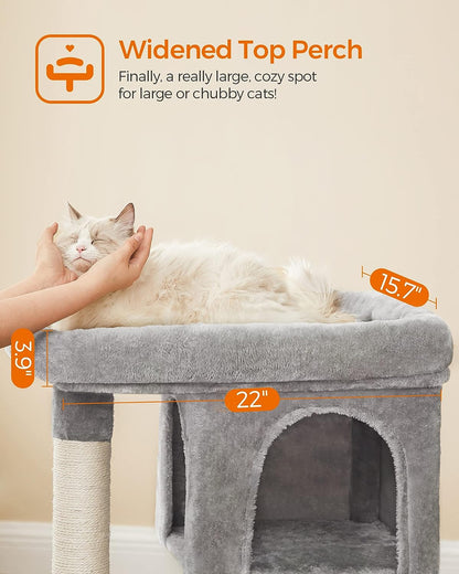 Large Cat Tree Tower, 33.1-Inch Cat Condo for Cats up to 16 lbs, Features 2 Cat Caves, Scratching Post, and Spacious Perch in Light Gray