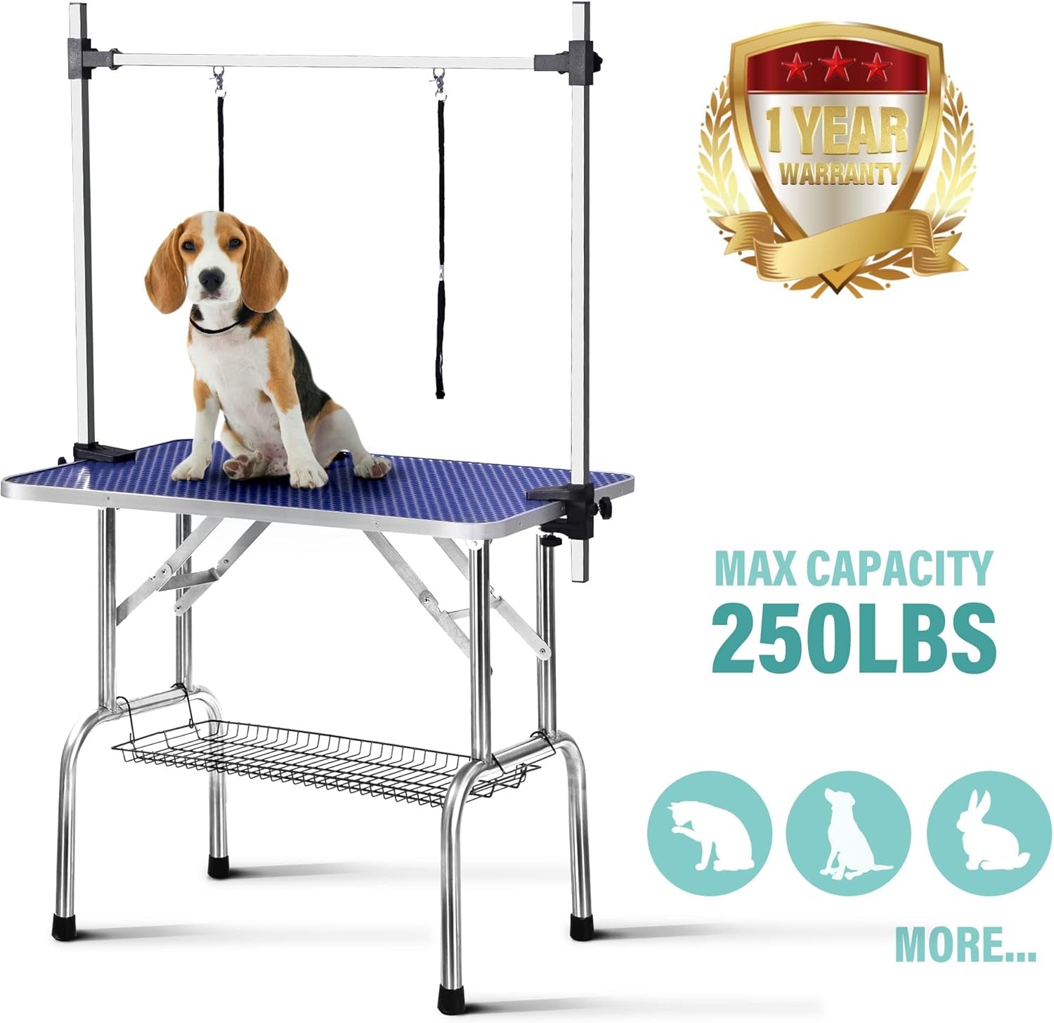 36" Professional Pet Grooming Table – Adjustable Height, Heavy-Duty with Arm, Noose & Mesh Tray, 330 lbs Capacity for Large Dogs & Cats