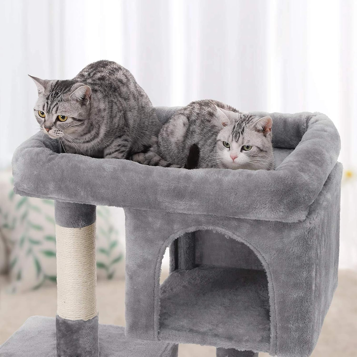 Large Cat Tree Tower, 33.1-Inch Cat Condo for Cats up to 16 lbs, Features 2 Cat Caves, Scratching Post, and Spacious Perch in Light Gray
