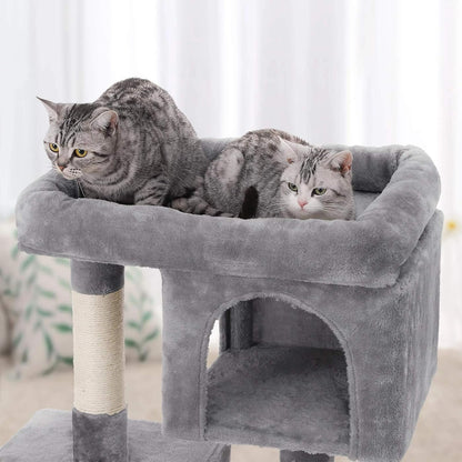 Large Cat Tree Tower, 33.1-Inch Cat Condo for Cats up to 16 lbs, Features 2 Cat Caves, Scratching Post, and Spacious Perch in Light Gray